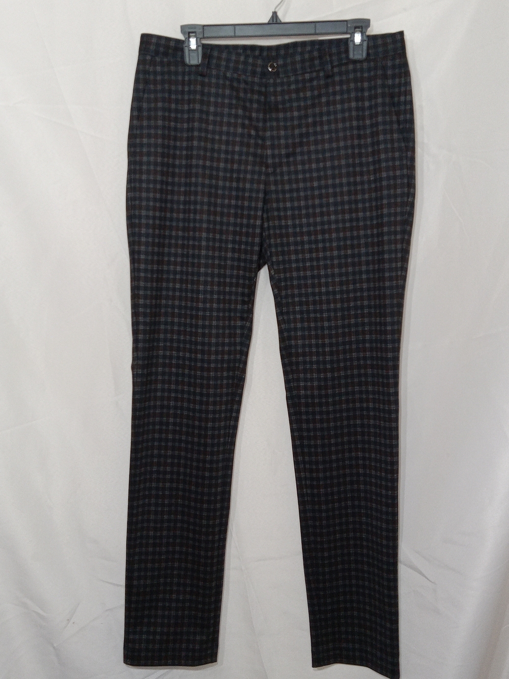 Paisley & Gray Dress Pants Mens 33x32 Grey Burgundy Plaid Slim Fit Trousers